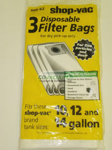 Shop-Vac Disposable Filter Vacuum Bags for 10, 12, and 14 Gallon Models, 3pk....