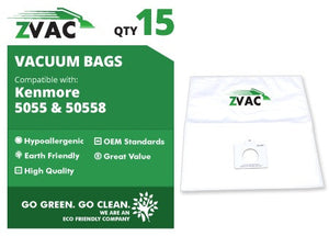 Kenmore ZVac 5055, 5057, 50558 HEPA cloth vacuum bags (15 pack)