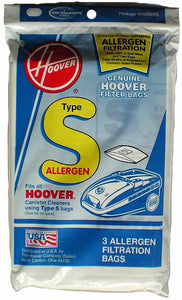 Hoover 4010100S Vacuum Type S Allergen Canister Vacuum Cleaner Bags Part # 4010100S +