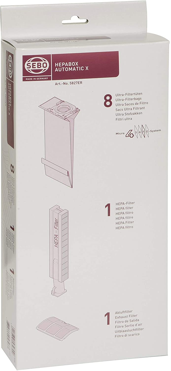 Sebo 5827ER HEPA Box for Automatic X/XP including 8 Ultra-Bag Filter Bags 4-Ply, 1 HEPA Filter and 1 Micro-Hygiene Filter