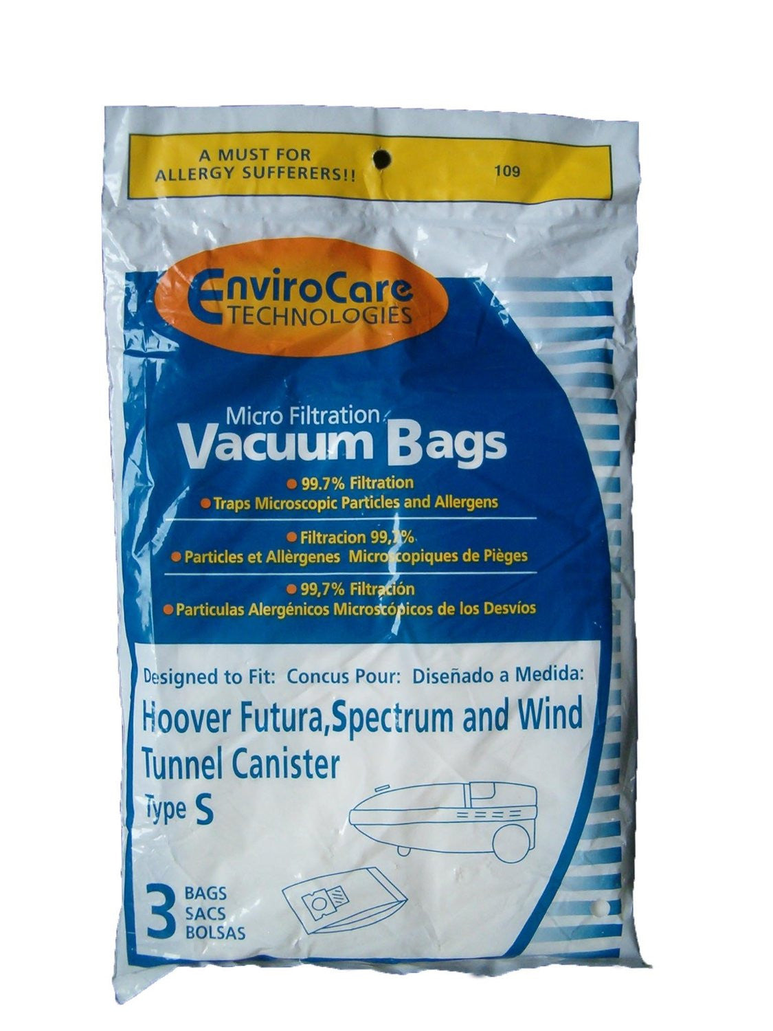 Hoover Type S Micro-Filtration Vacuum Cleaner Bags, 3 Pack # 109 # 109SW