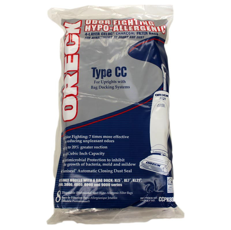 Oreck CCPK80F Type CC Odor Fighting Hypo-Allergenic Premium Allergen Vacuum Bags, 8pk.