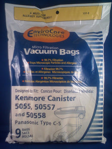 Kenmore 5055, 50558 9 pk Canister Vacuum Cleaner Bags Envirocare # 137-9
