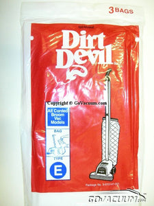 Dirt Devil Paper Bags 3pack Type E Part# 3-070147-001