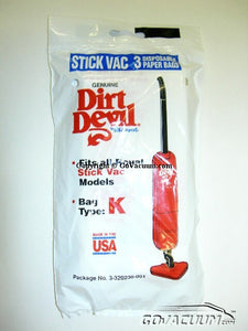 Royal / Dirt Devil Paper Bags - 3pack Type K Part# 3320230001