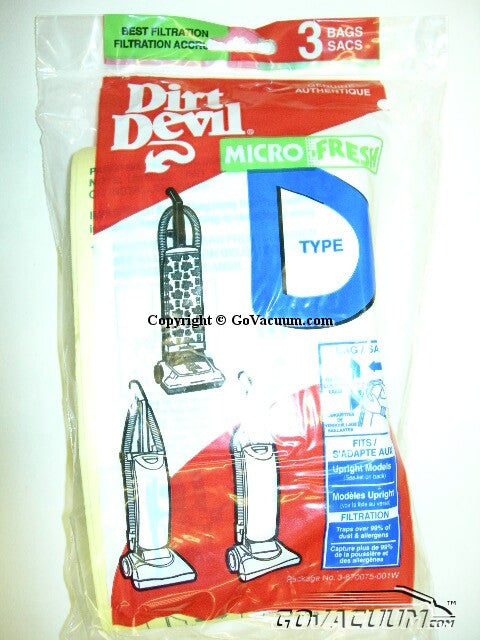 Dirt Devil Bags 3 Packs Type D Part# 3-670075-001