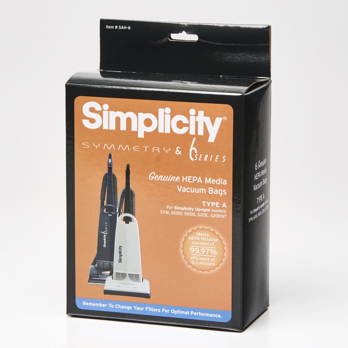 Simplicity HEPA media vacuum bag SAH-6 Type A.