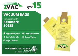 15 Microlined Kenmore Upright Allergen Cloth Vacuum Bag Fits 5068, 50688 By ZVac